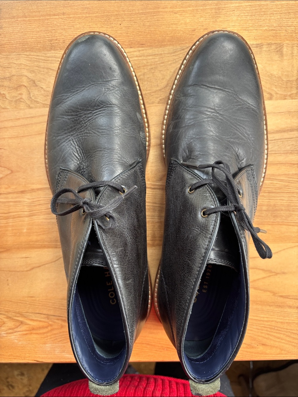 Cole Haan Black Leather Chukka Boots with Brown Welt